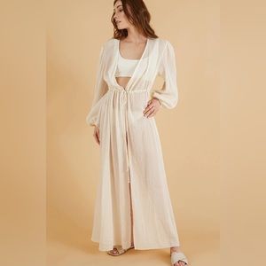 The Handloom Venus Sheer Kimono Coverup Light Beige Duster One Size